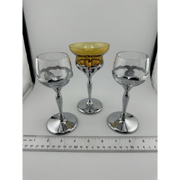 Vintage Faber Brothers Art Deco Cocktail Glasses Chrome Glass 1 Amber, 2 Clear - Picture 3 of 5